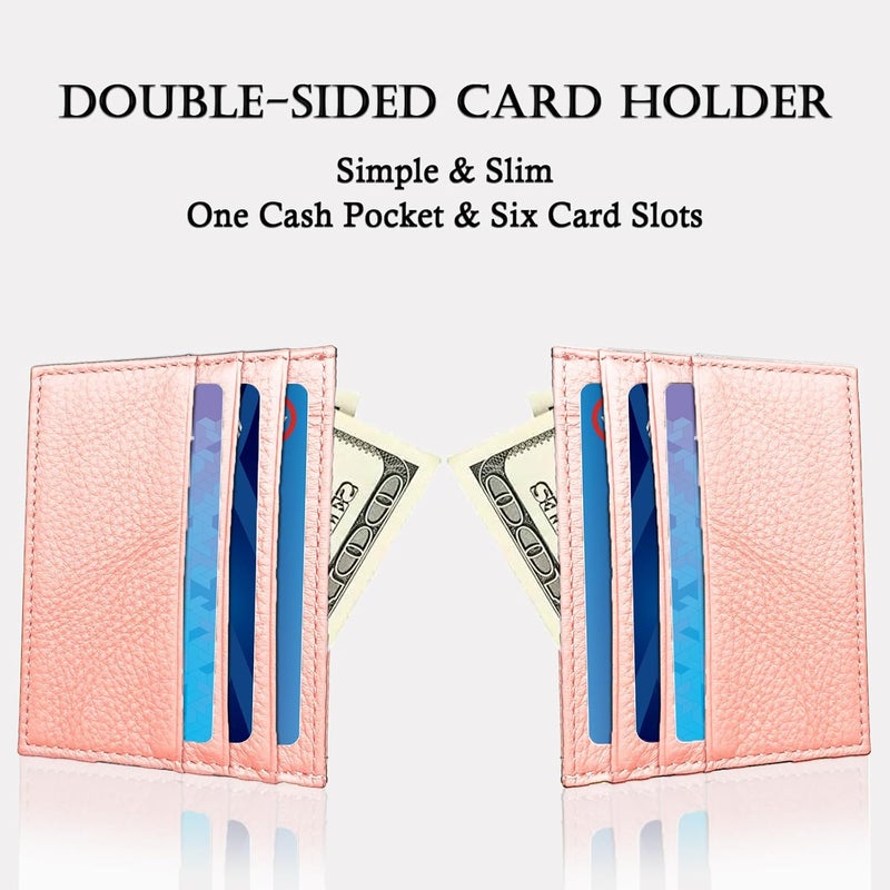 WOXVM Credit Card Holder Wallet RFID Blocking Slim Credit Card Cases Holder Premium Leather Minimalist Front Pocket Small Wallet with 6 Card Slots and 1 Pockets for Men Women (Pink) - Image 4